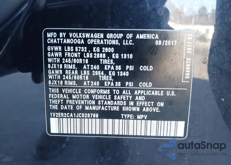 2018 Volkswagen Atlas 3.6L V6 Sel from USA, damaged, VIN 1V2ER2CA1JC528799